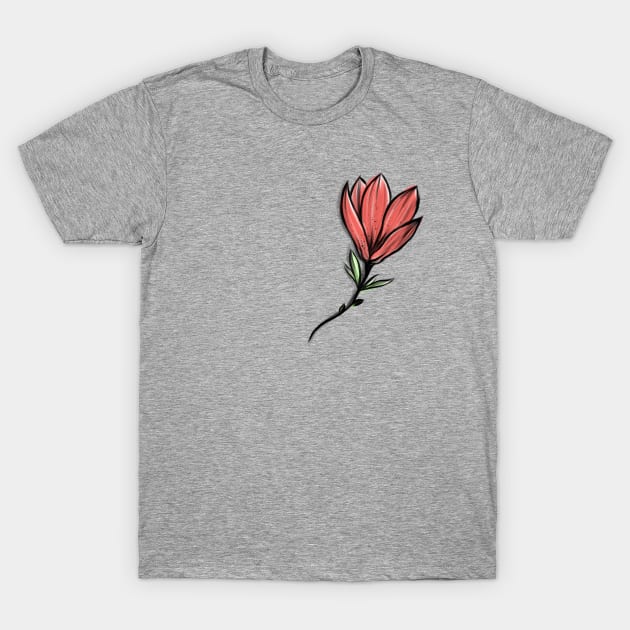 Red Magnolia Flower Watercolor art T-Shirt by Print Art Station